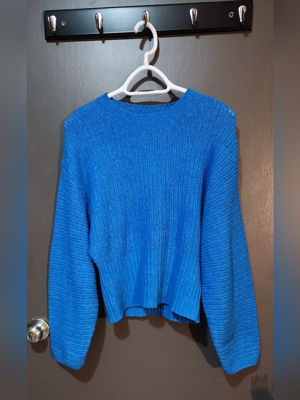 Pink Rose Electric Blue Ribbed Crewneck Sweater